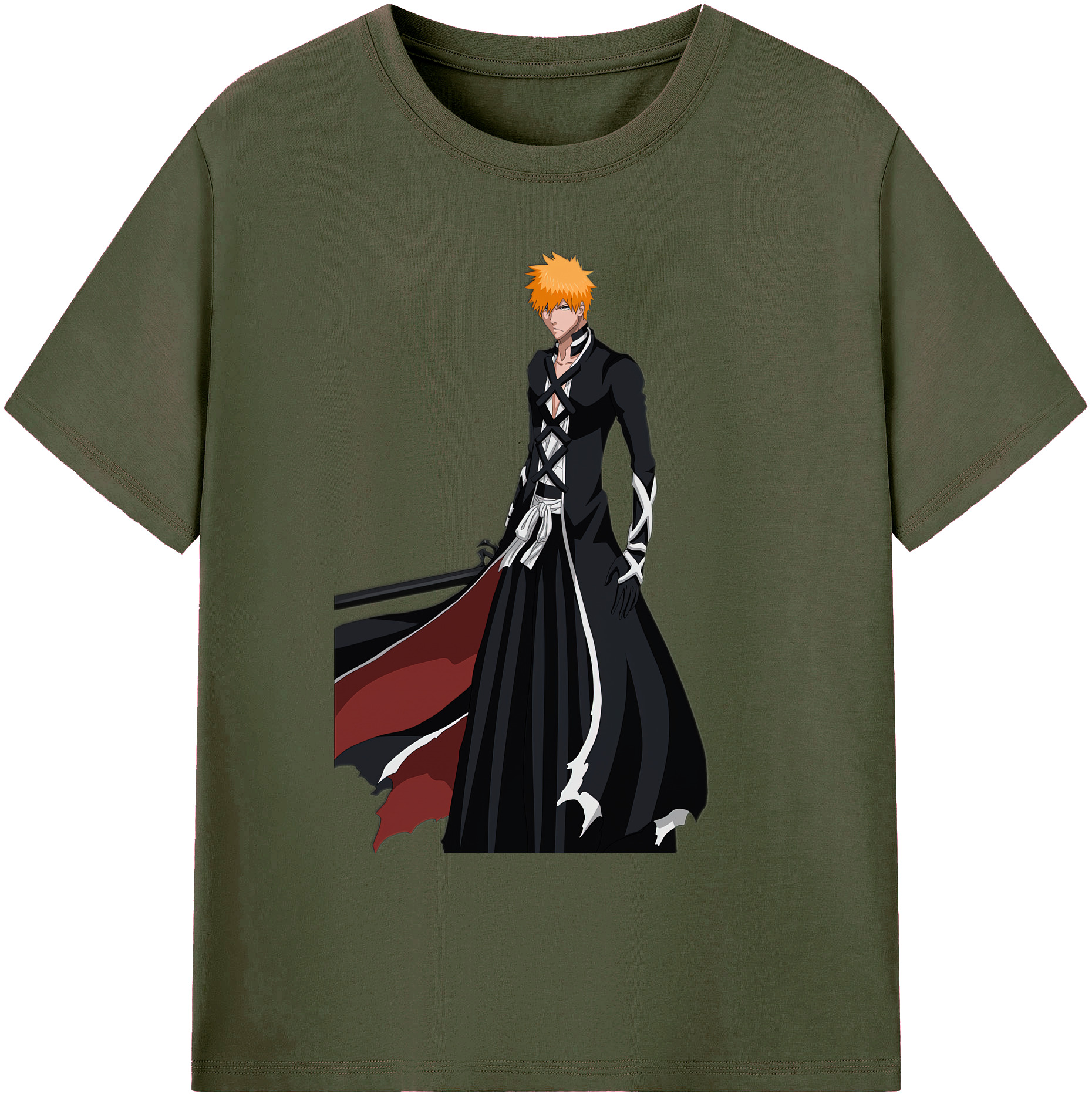（画像用） ブリーチ 黒崎一護（くろさき いちご）BLEACH Kurosaki Ichigo 綿100％ メンズ半袖Tシャツ｜肌触りやわらか＆通気性